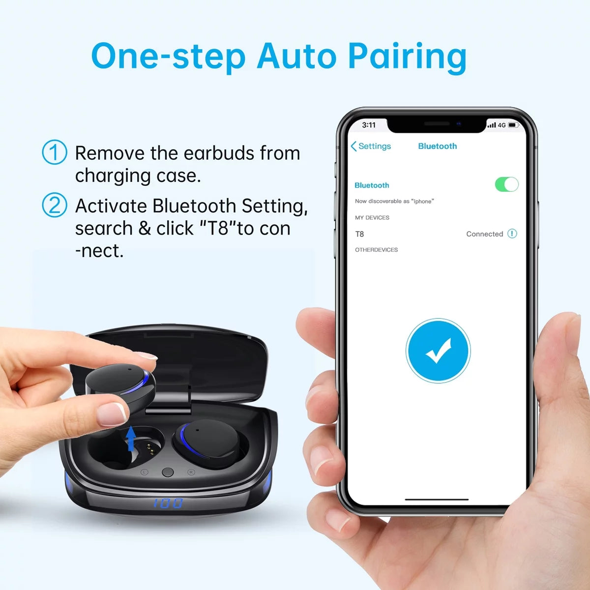 Wireless Earbuds, Bluetooth 5.0 Headphones IPX8 Waterproof, Hight-Fidelity Stereo Sound Quality, Built-In Mic LED Charging Case & 21 Hours Playtime, for Phones Laptops Running Gym