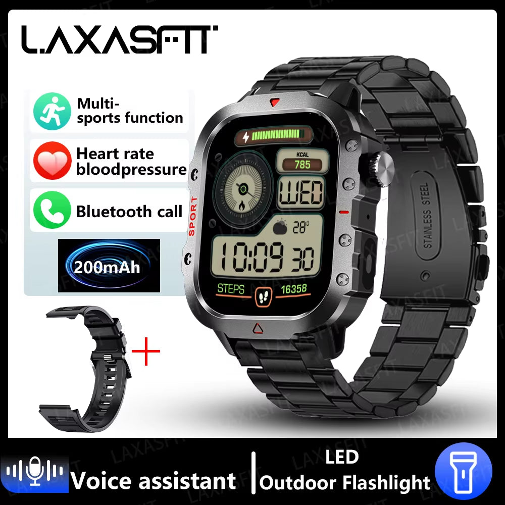 2024 New 1.71-Inch Bluetooth Voice Call Smartwatch Heart Rate Monitor LED Flashlight Outdoor Sports Fitness Smart Watch